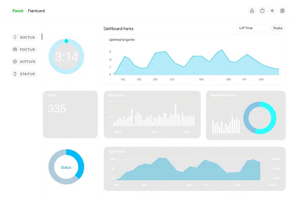StatusPulse analytics dashboard displaying uptime percentages, response time charts, and a world map with check probe locations